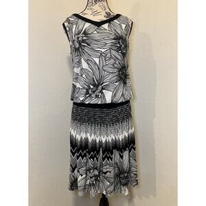 Donna Morgan Dress Sleeveless Mixed Print Blouson Dress Size 4 Career Spring